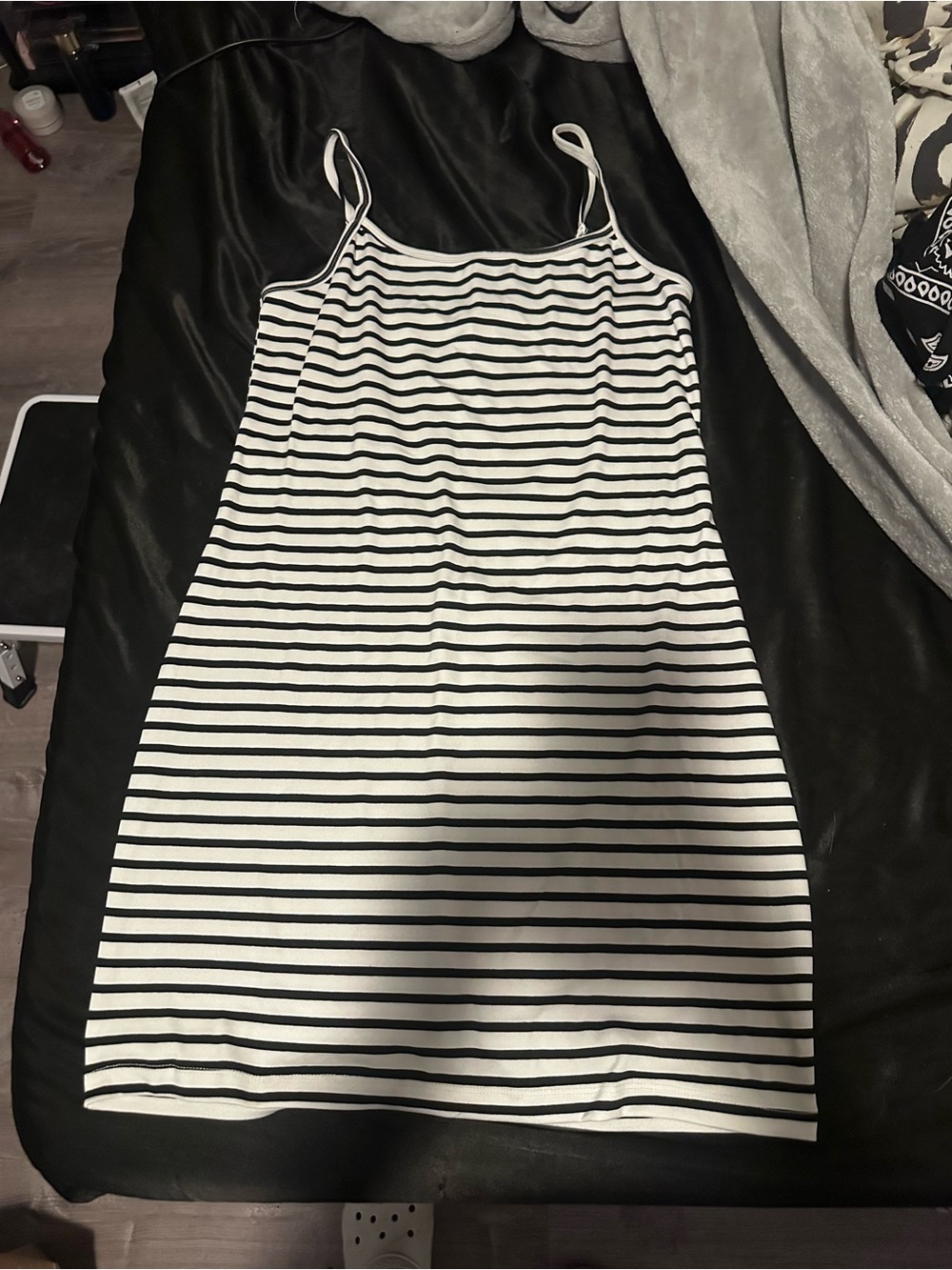 Women’s Striped Spaghetti Strap Mini Dress - White and Black